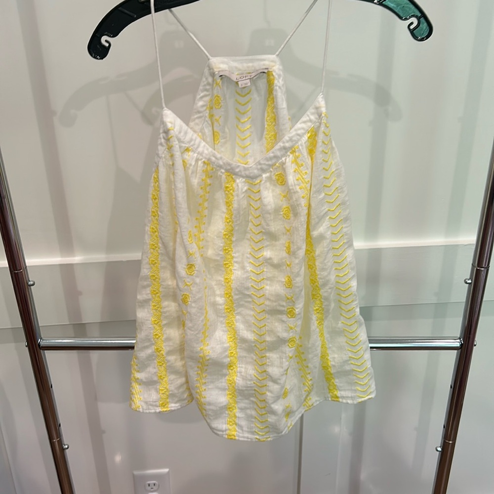 LOFT Yellow Embroidered Tank Top
